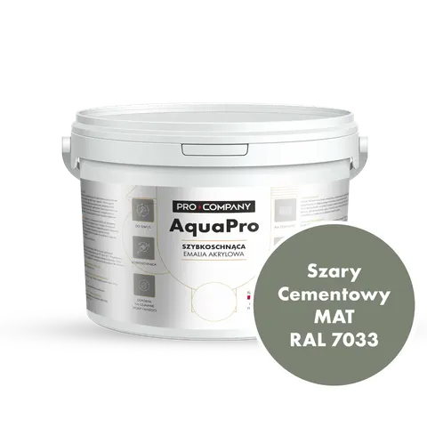 Szybkoschnąca uniwersalna emalia akrylowa Aqua Pro Szary Cementowy MAT RAL 7033 3L