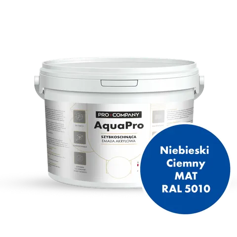 Szybkoschnąca uniwersalna emalia akrylowa Aqua Pro Niebieski Ciemny MAT RAL 5010 2,7L