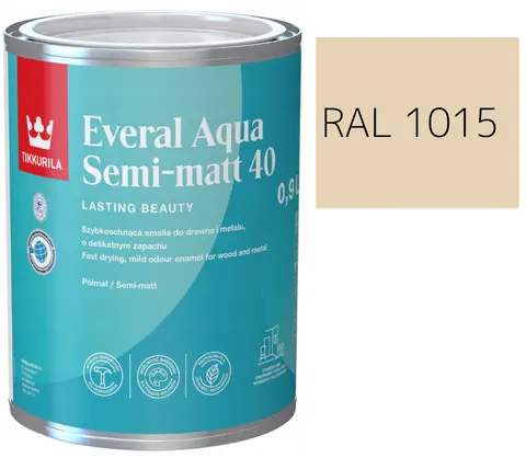 TIKKURILA Everal Aqua Semi Matt [40] 0,9l KOLOR KREMOWY RAL 1015