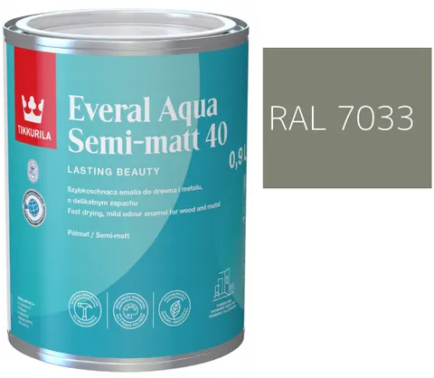 TIKKURILA Everal Aqua Semi Matt [40] 0,9l KOLOR SZARY CEMENT RAL 7033