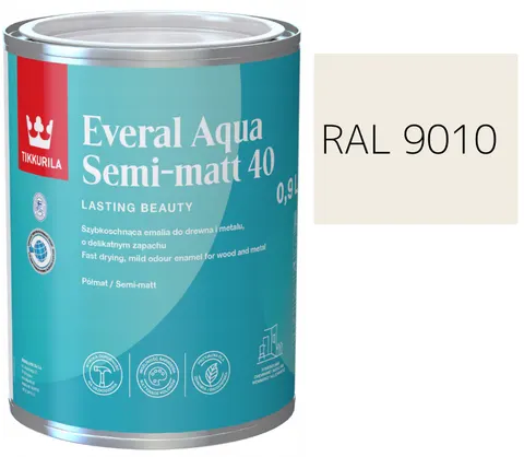 TIKKURILA Everal Aqua Semi Matt [40] 0,9l KOLOR CZYSTY BIAŁY RAL 9010