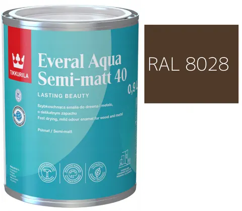 TIKKURILA Everal Aqua Semi Matt [40] brązowy terra RAL 8028 0,9L