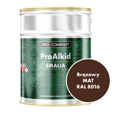 Szybkoschnąca emalia alkidowa do metalu Pro Alkid Brązowy MAT RAL 8016 9L