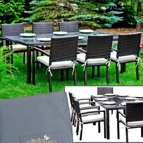 Brązowe meble ogrodowe, duży zestaw stołowy, do restauracji OMBROSO