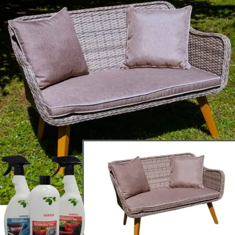 Sofa ogrodowa 121cm + 3x poduszki, technorattanowe, wygodna kanapa LARGO