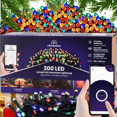 Kolorowe lampki choinkowe 200LED światła wewnętrzne sterowane telefonem