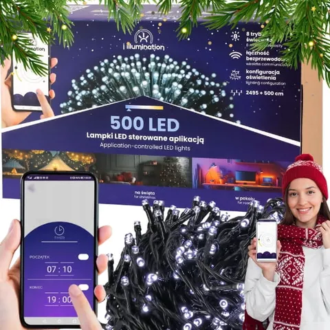 Białe zimne lampki choinkowe 500LED światła na aplikacje sterowane telefonem