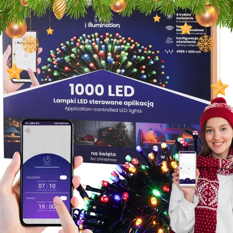 Kolorowe lampki choinkowe 1000LED światła Bluetooth sterowane telefonem