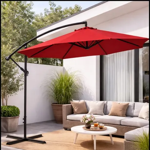 Czerwony parasol ogrodowy na wysięgniku okrągły uchylny śr. 300 cm 8 żerdzi