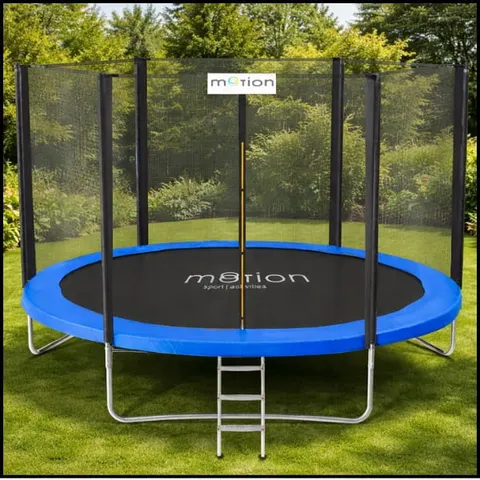 Niebieska trampolina 244cm FT 8 ogrodowa drabinka na dwór zewnętrzna siatka