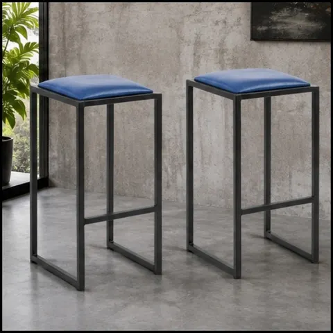 2x Stołek barowy hoker metalowy loft z tapicerką czarno niebieski