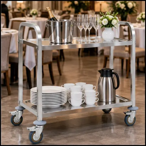 Solidny wózek kelnerski 2 półkowy ze stali nierdzewnej Royal Catering