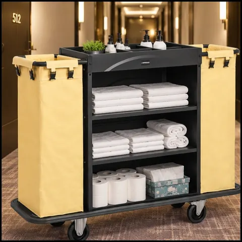 Wózek serwisowy hotelowy do sprzatania 2 worki 3 półki do 150 kg