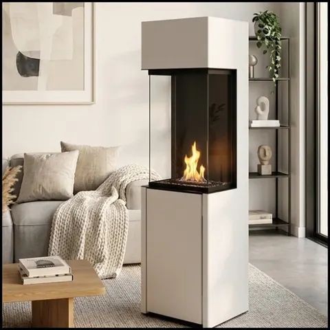 Biały biokominek wolnostojący BEV, na bioetanol, Arcticon Planika, moc 3,5 kW