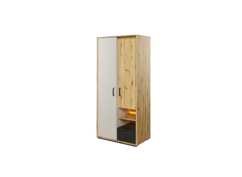 QUBO dąb artisan / kremowa szafa 2D młodzieżowa QB03