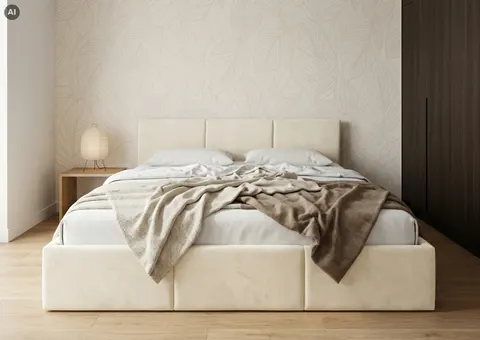 HAVEN 180x200 kremowe łóżko tapicerowane welur Manila 01 Lano Meble