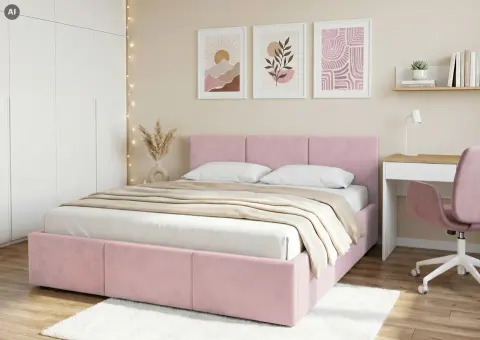 HAVEN 140x200 różowe łóżko młodzieżowe tapicerowane welur Manila 09 Lano Meble