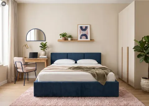 HAVEN 180x200 niebieskie łóżko tapicerowane welur Manila 26 Lano Meble