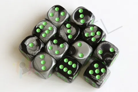 Kości Chessex - kostka k6 16mm Gemini Black-Grey/green
