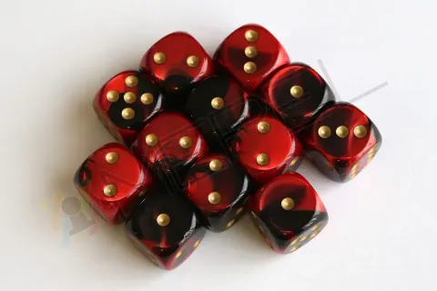 Kości Chessex - kostka k6 16mm Gemini Black-Red/gold