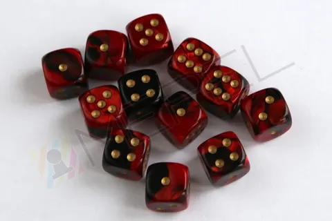 Kości Chessex - kostka k6 12mm Gemini Black-Red/gold