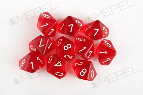 Kości Chessex - kostka k10 Translucent Red/white