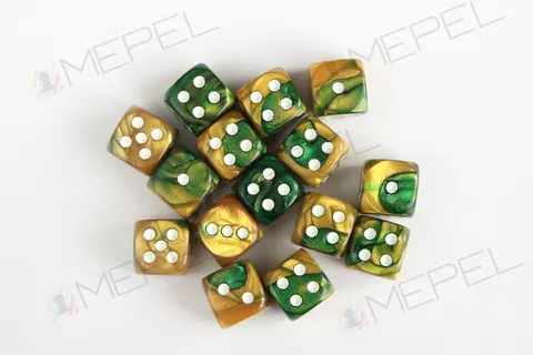 Kości Chessex - kostka k6 12mm Gemini Gold-Green/white