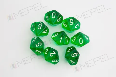 Kości Chessex - kostka k10 Translucent Green/white