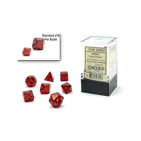 Kości Chessex - zestaw 7 mini kostek Glitter Ruby/gold