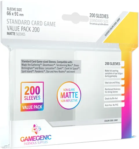Koszulki na karty Gamegenic: Matte Value Sleeving Pack (66x91 mm) 200 sztuk