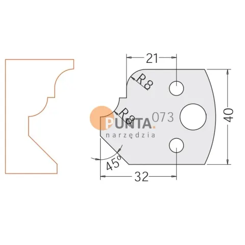 Dimar nóż i ogranicznik HSS prof. 073 40 symbol: D3307340 D3407340