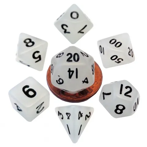 Kości Fanroll - zestaw 7 mini kostek Glow in the Dark Clear (10mm)
