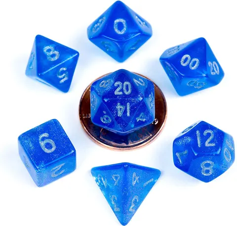 Kości Fanroll - zestaw 7 mini kostek Stardust Blue with Silver Numbers (10mm)