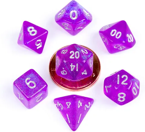 Kości Fanroll - zestaw 7 mini kostek Stardust Purple with Silver Numbers (10mm)