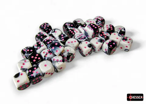 Kości Chessex - kostka k6 12mm Gemini Black-White/pink