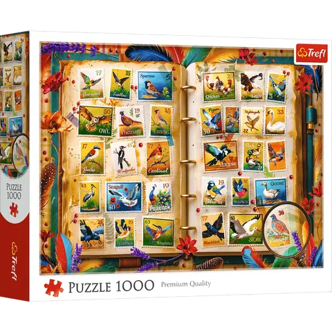 Puzzle 1000 Kolekcja znaczków - atlas ptaków