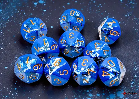 Kości Chessex - kostka k10 Brush Wavebreak/gold