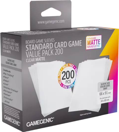 Koszulki na karty Gamegenic: Standard (66x91 mm) - Clear Matte - Value Pack, 200 sztuk