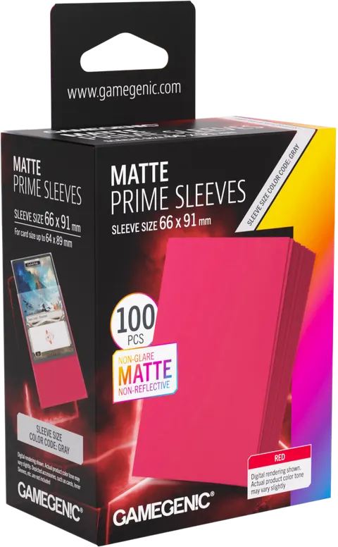 Koszulki na karty Gamegenic: Matte Prime Sleeves (66x91 mm) - Red - 100 sztuk