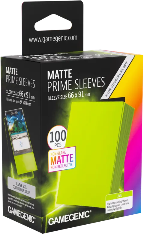 Koszulki na karty Gamegenic: Matte Prime Sleeves (66x91 mm) - Lime - 100 sztuk