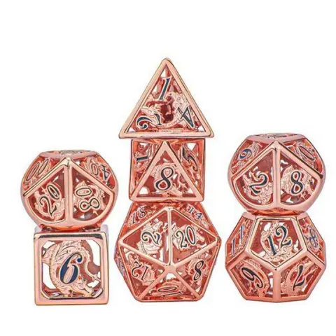 Zestaw kości: Solid Metal Dragon Polyhedral - Brushed Rose Gold