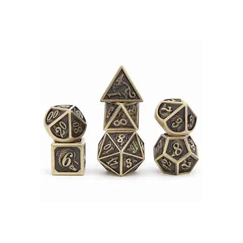 Zestaw kości: Solid Metal Dragon Polyhedral - Brushed Bronze