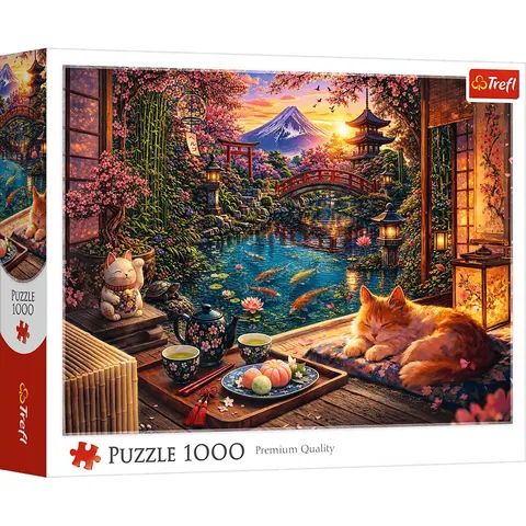 Puzzle 1000 Kot w ogrodzie sakury