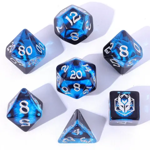 Zestaw kości: Wyrmforged Rollers Rounded Resin Polyhedral Dice - Dragon Eye Blue