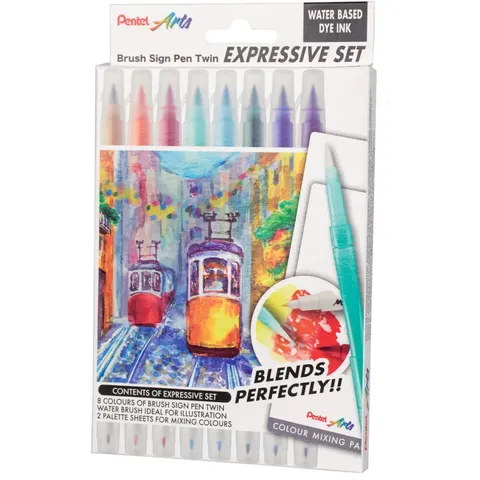 Pisak BRUSH SIGN PEN TWIN LANDSCAPE kpl. 8szt. SESW30C-8LS PENTEL