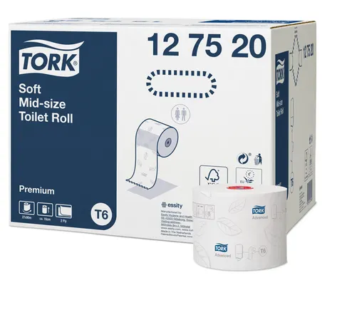 Papier toaletowy TORK T6 Premium Soft compact (27 rolek) biały 2w 90m 127520 celuloza+makulatura