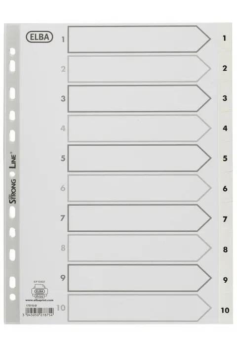 Przekładki numeryczne do segregatora A4 1-10 białe PP 100204765 OXFORD