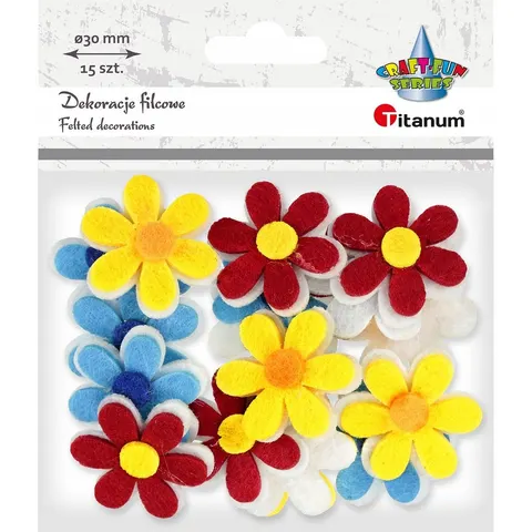 Kwiatki filcowe 15szt 30mm mix Titanum