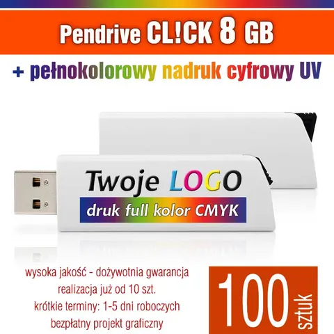 Pendrive CLICK 8GB z nadrukiem - pakiet 100 szt.