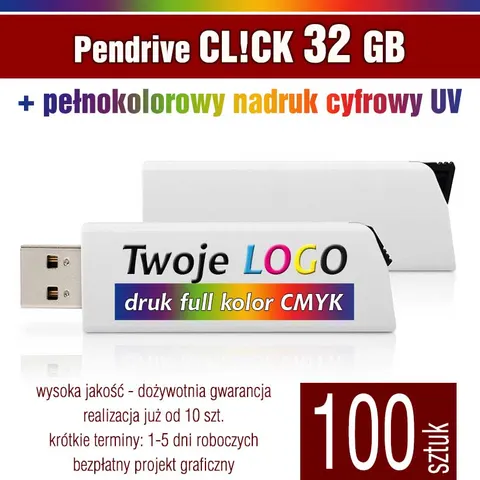 Pendrive CLICK 32GB z nadrukiem - pakiet 100 szt.